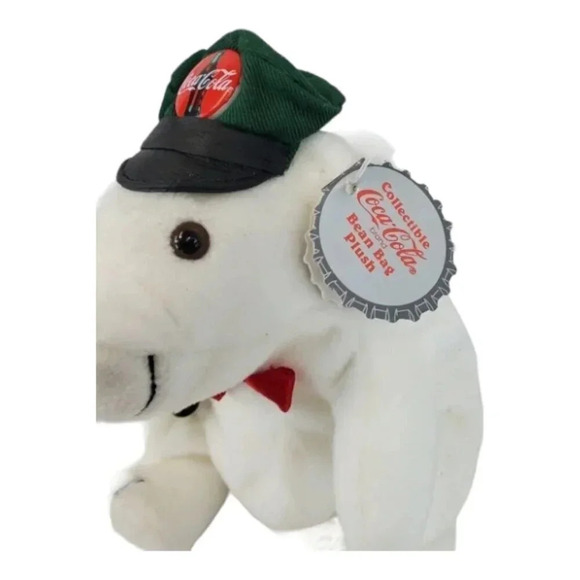 Coca Cola 90s Vintage Collectible White Polar Bear with Green Cap Plush 58 - Picture 3 of 6